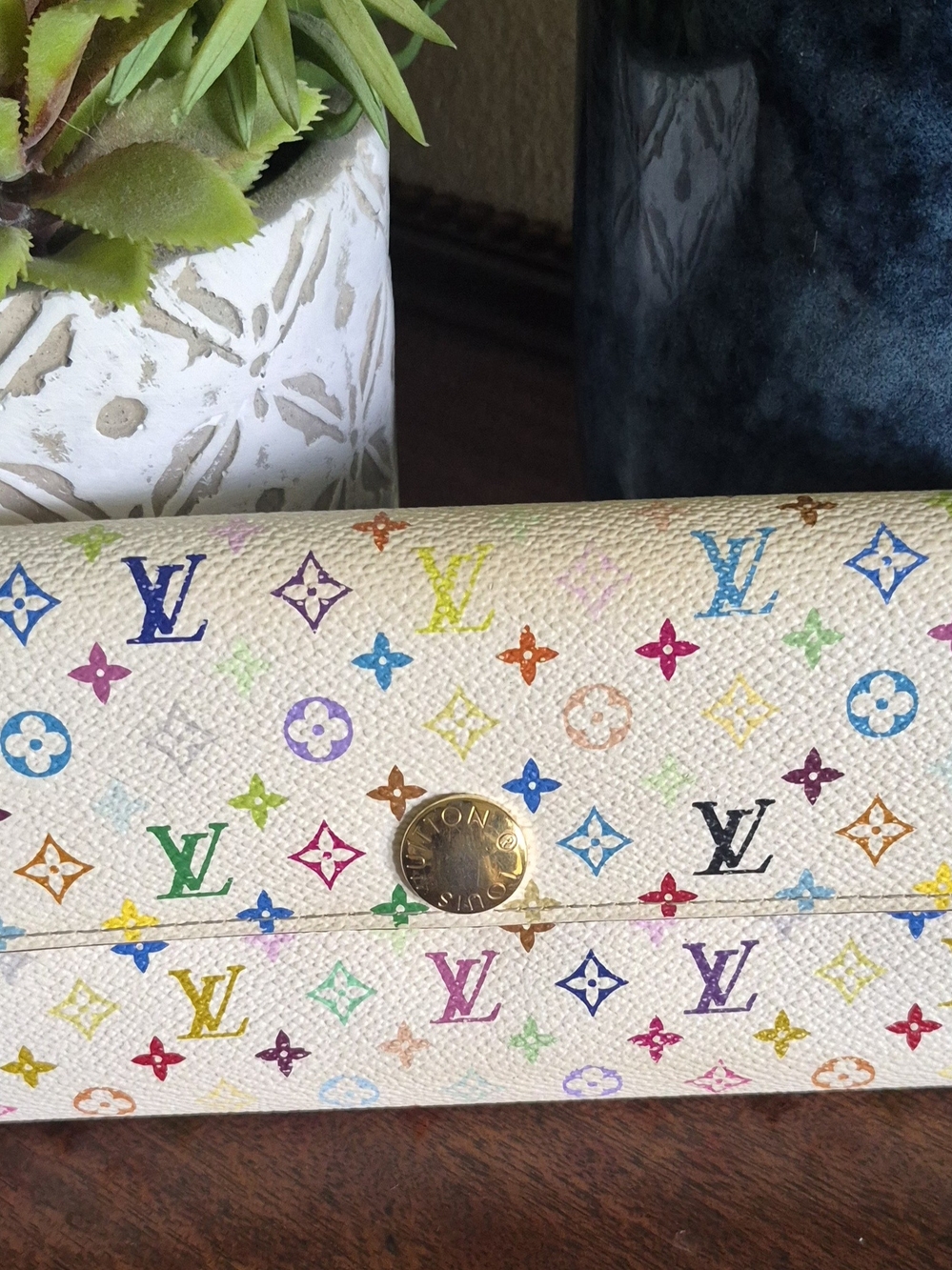 Louis Vuitton White Multicolor Monogram Snap Wallet